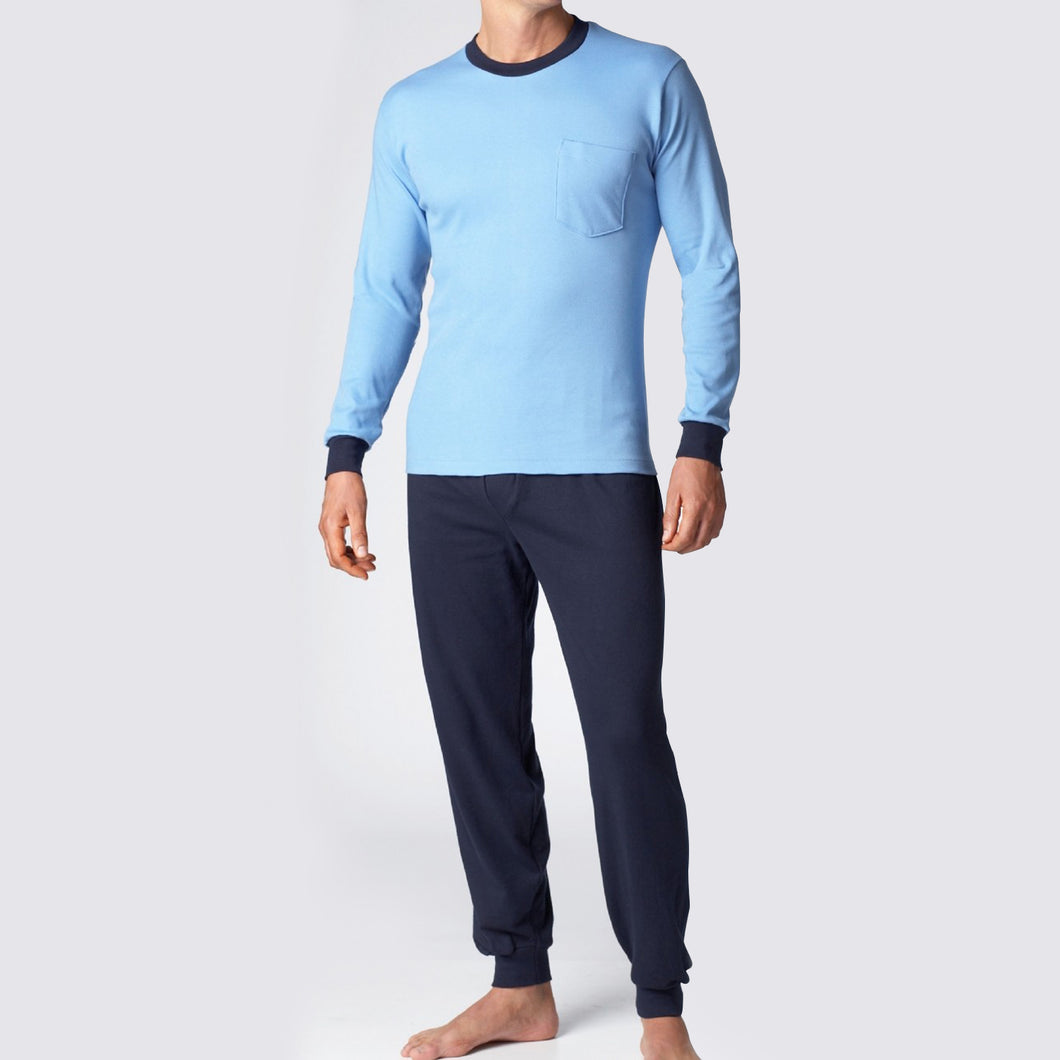 Men's Poly Pyjama Shirt & Pants Set, Blue